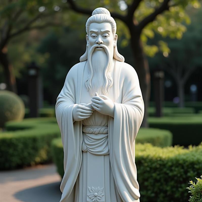 Tượng Thái Thượng Lão Quân bằng đá cẩm thạch trắng, thể hiện sự tinh khiết và trí tuệ của ngài